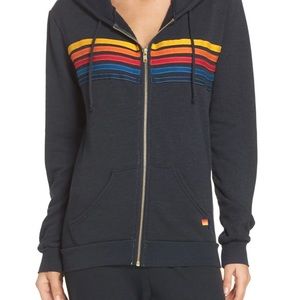Aviator Nation 5-Stripe Zip Hoodie in Charcoal Size Small